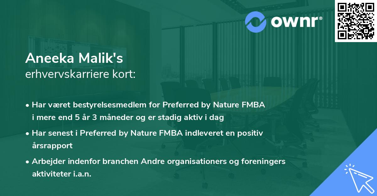 Aneeka Malik's erhvervskarriere kort