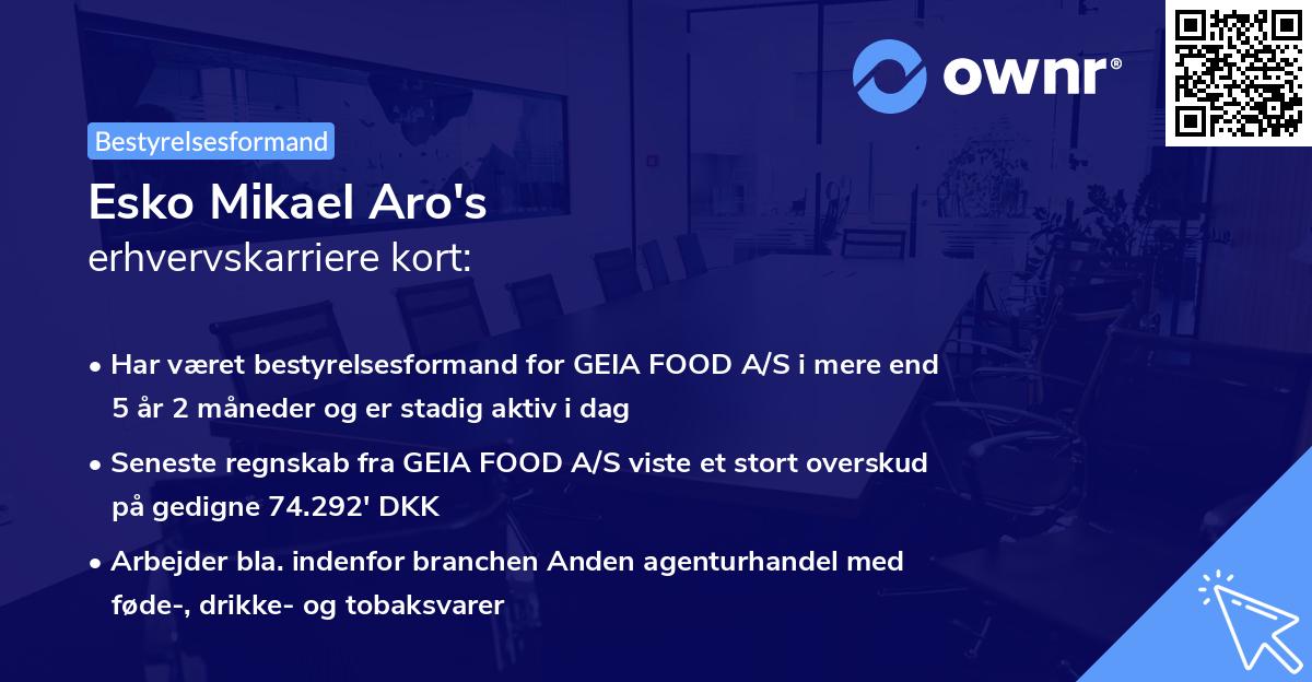 Esko Mikael Aro's erhvervskarriere kort