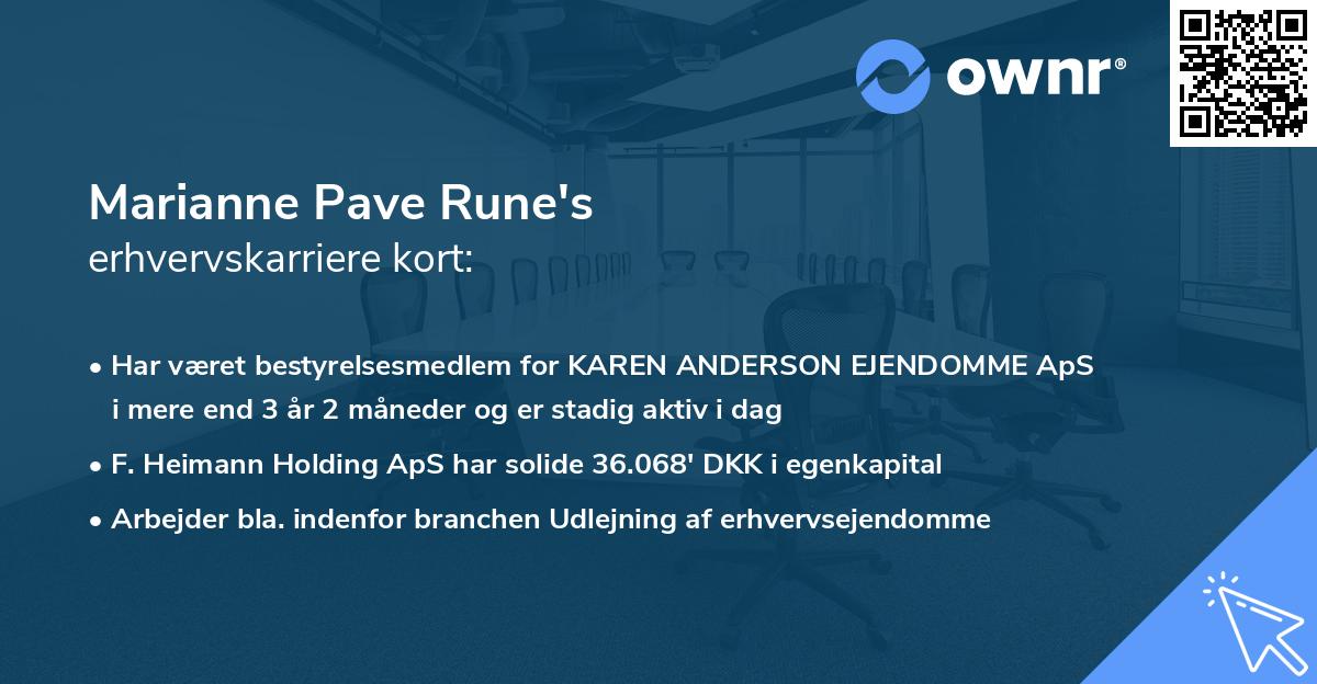 Marianne Pave Rune's erhvervskarriere kort