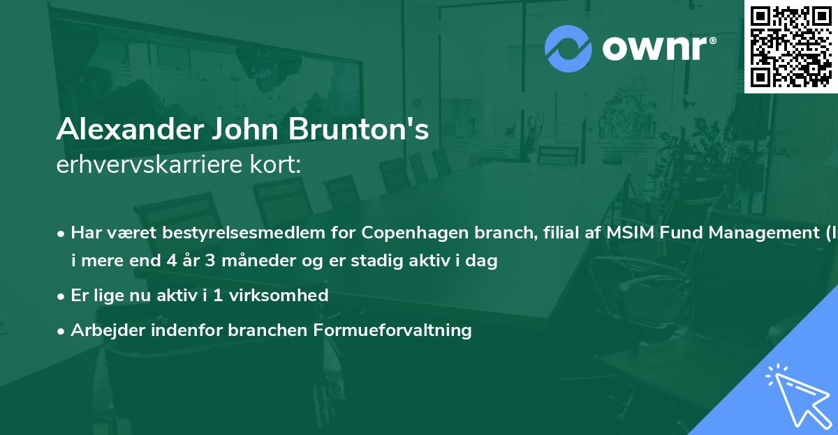 Alexander John Brunton's erhvervskarriere kort