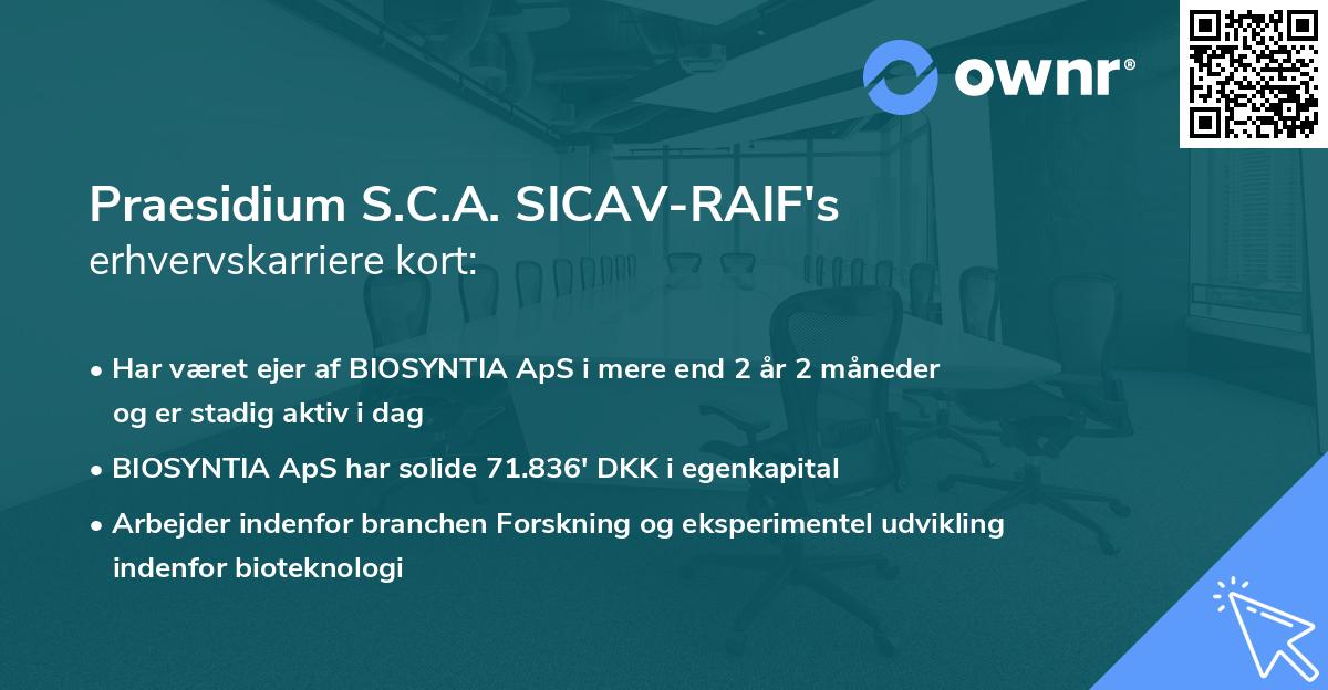 Praesidium S.C.A. SICAV-RAIF's erhvervskarriere kort