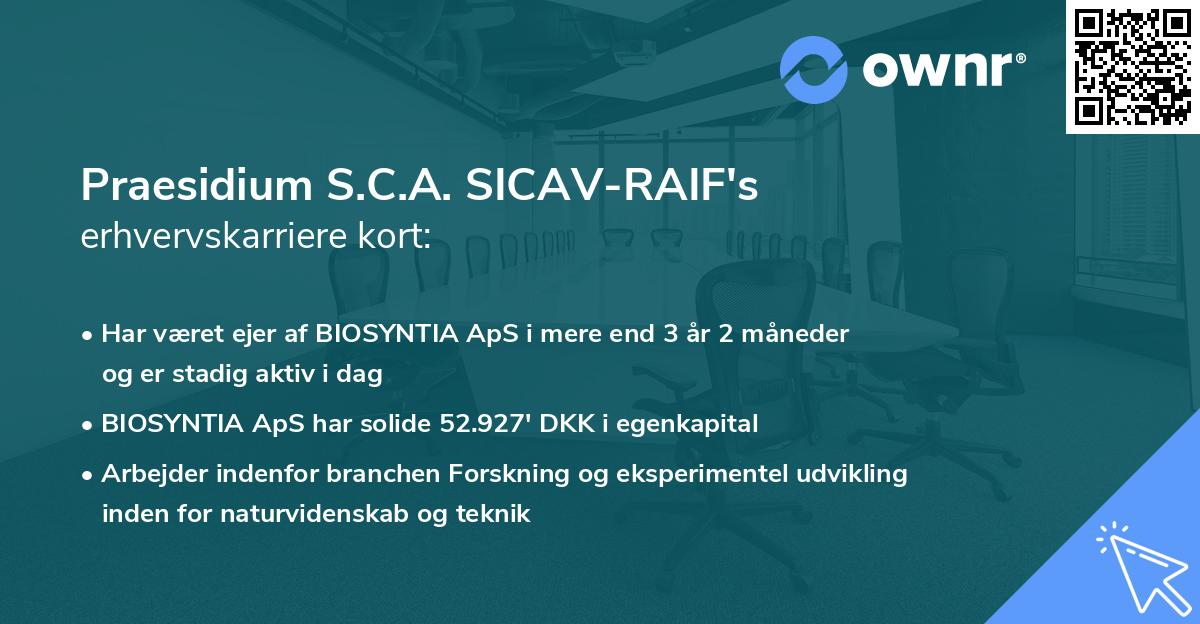 Praesidium S.C.A. SICAV-RAIF's erhvervskarriere kort
