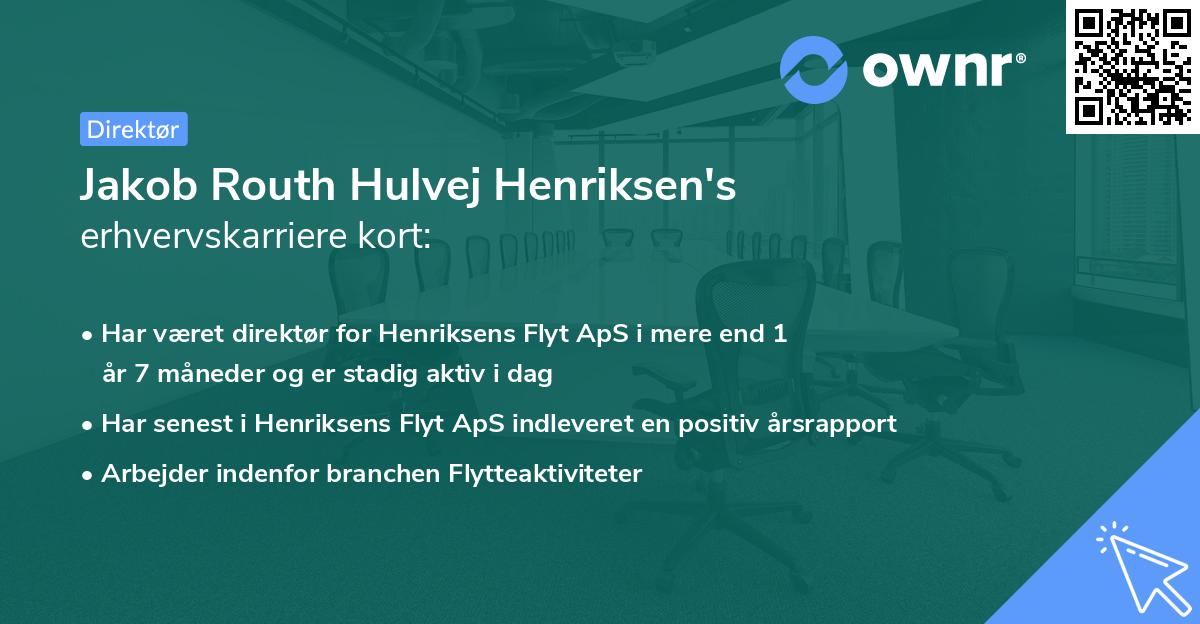 Jakob Routh Hulvej Henriksen's erhvervskarriere kort