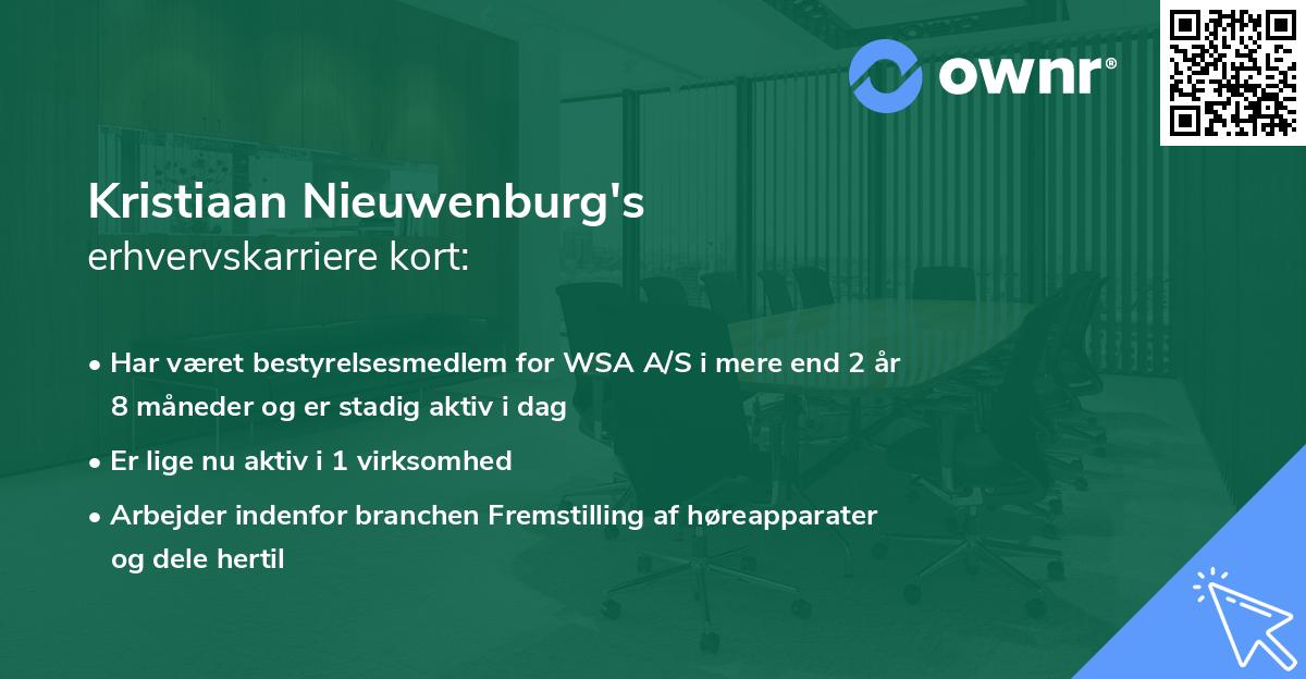 Kristiaan Nieuwenburg's erhvervskarriere kort