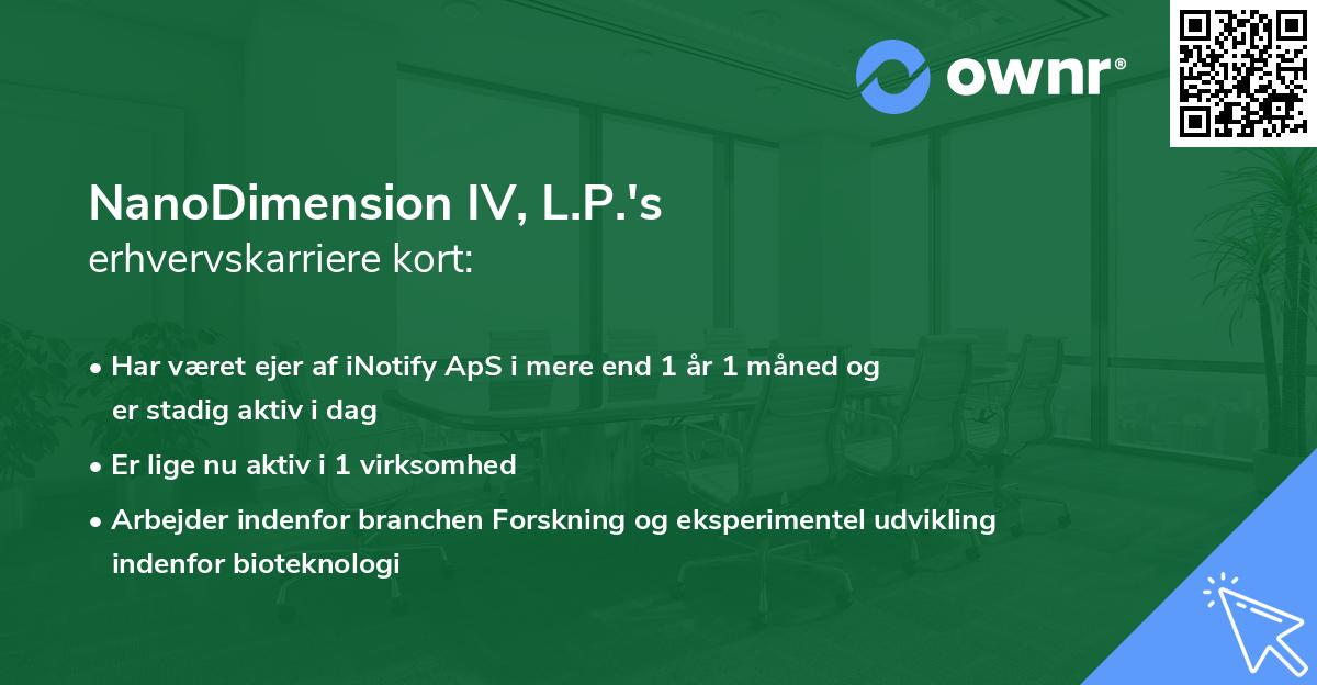 NanoDimension IV, L.P.'s erhvervskarriere kort