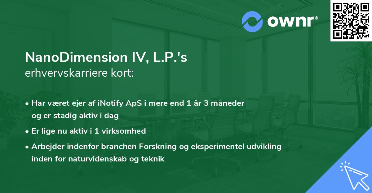 NanoDimension IV, L.P.'s erhvervskarriere kort