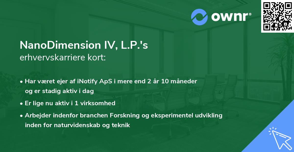 NanoDimension IV, L.P.'s erhvervskarriere kort