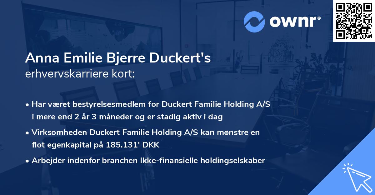 Anna Emilie Bjerre Duckert's erhvervskarriere kort
