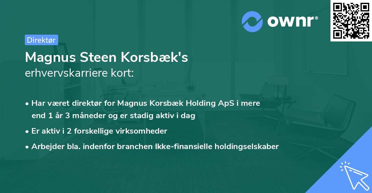 Magnus Steen Korsbæk's erhvervskarriere kort
