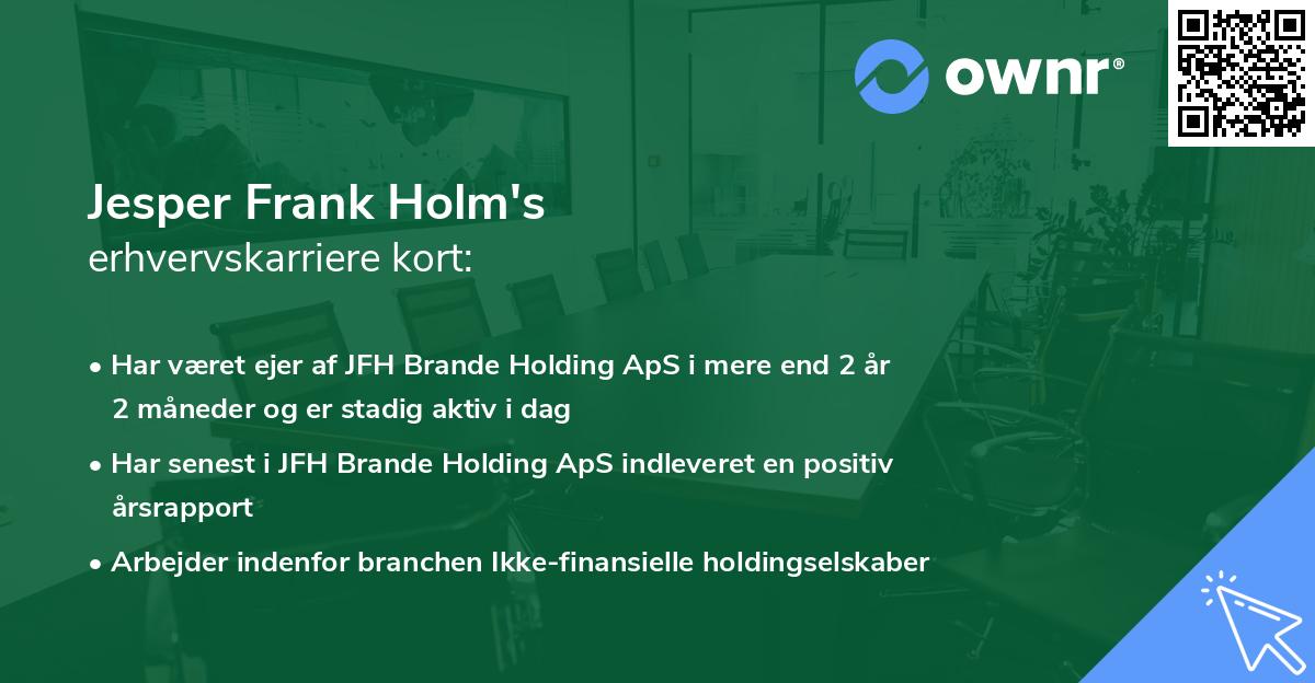 Jesper Frank Holm's erhvervskarriere kort