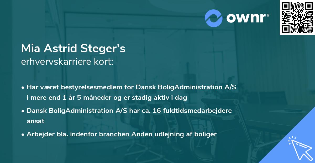 Mia Astrid Steger's erhvervskarriere kort
