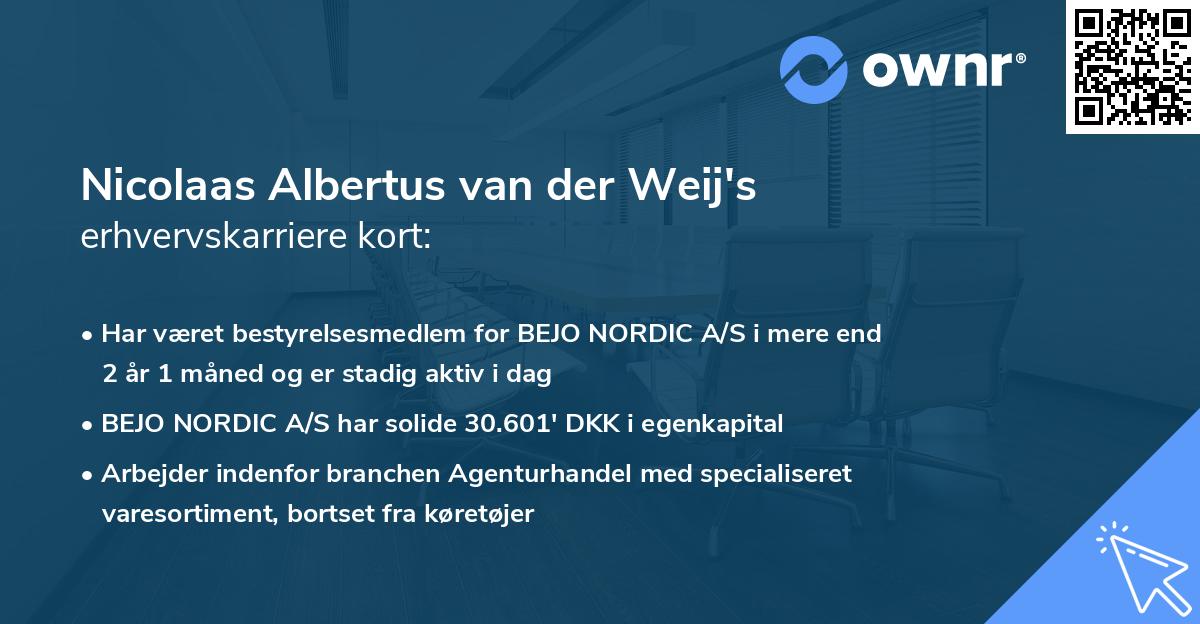 Nicolaas Albertus van der Weij's erhvervskarriere kort