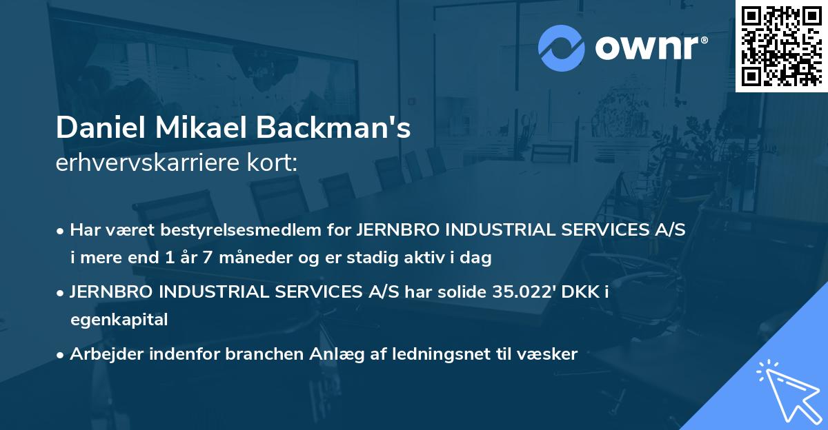 Daniel Mikael Backman's erhvervskarriere kort