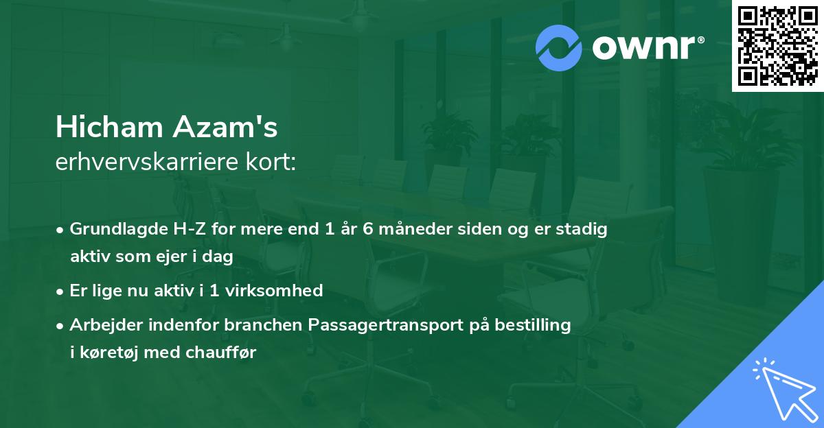 Hicham Azam's erhvervskarriere kort