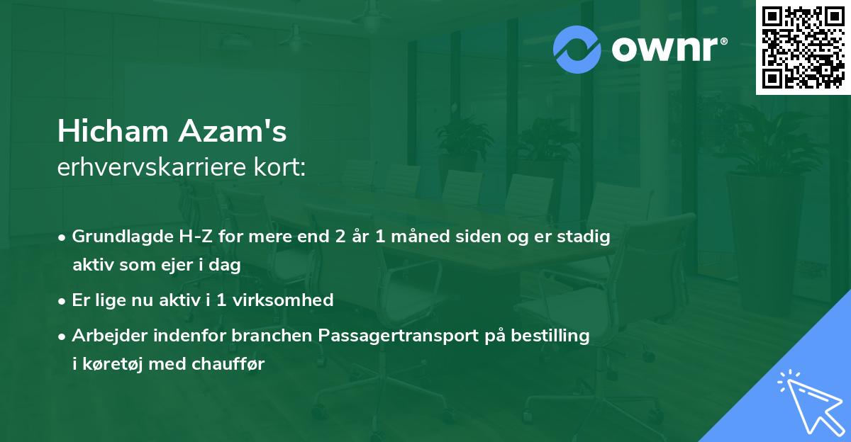 Hicham Azam's erhvervskarriere kort