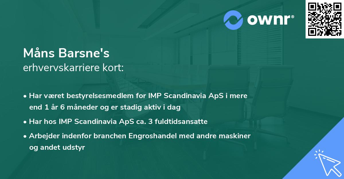 Måns Barsne's erhvervskarriere kort