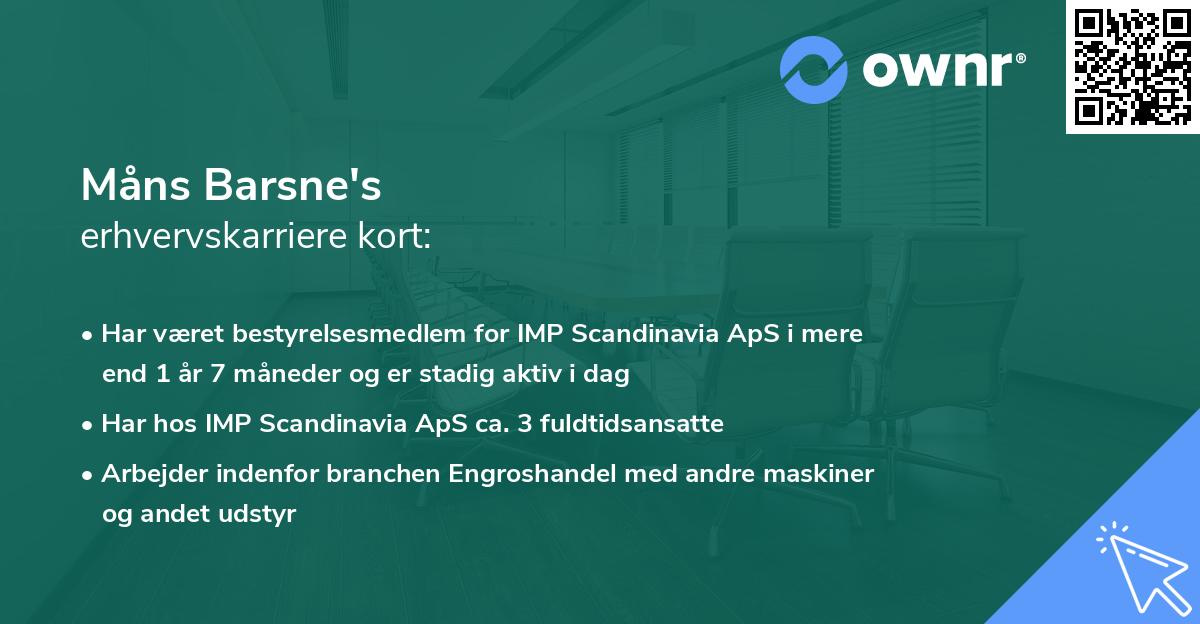Måns Barsne's erhvervskarriere kort