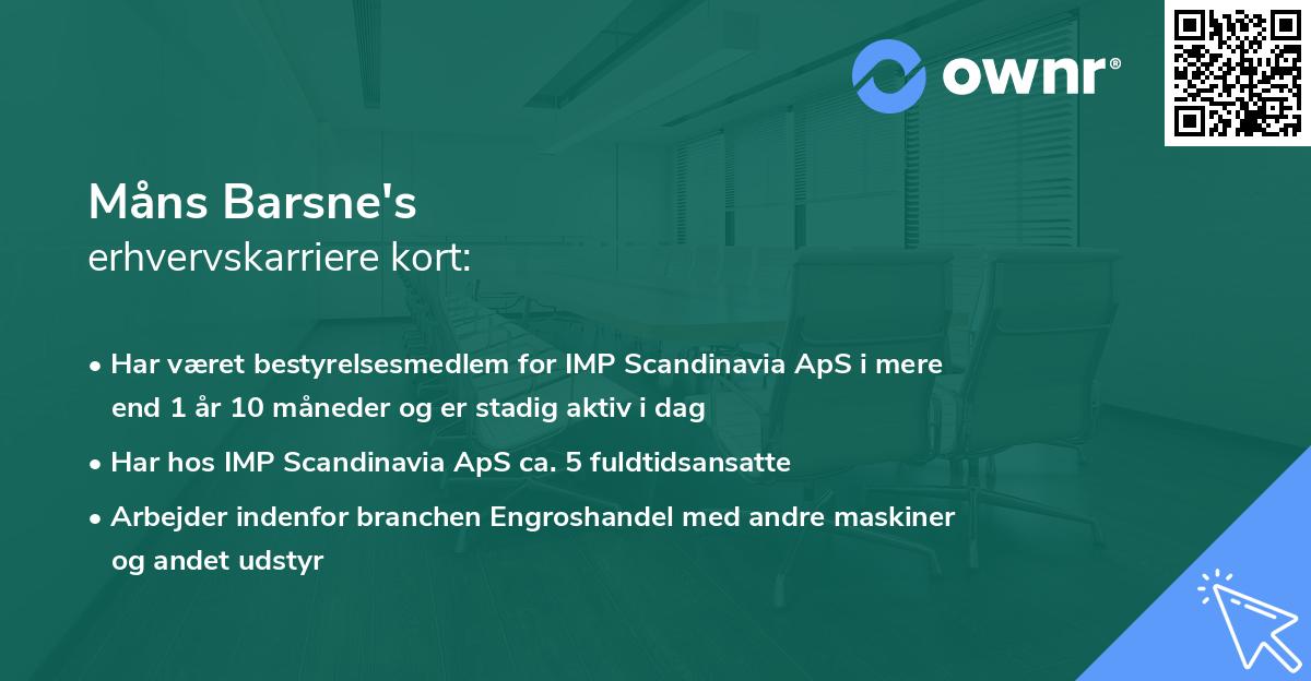 Måns Barsne's erhvervskarriere kort