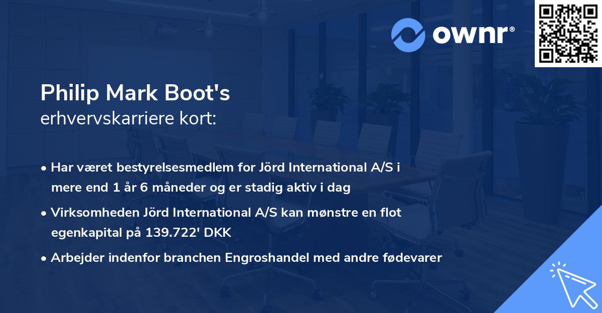 Philip Mark Boot's erhvervskarriere kort