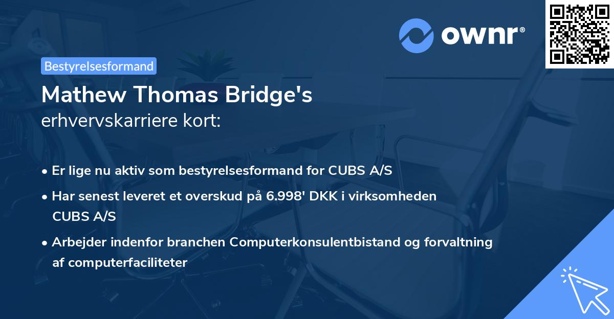 Mathew Thomas Bridge's erhvervskarriere kort