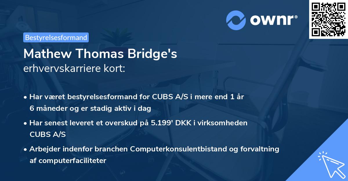 Mathew Thomas Bridge's erhvervskarriere kort