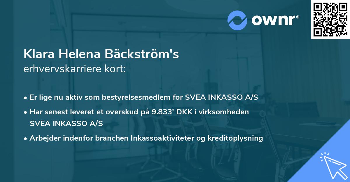 Klara Helena Bäckström's erhvervskarriere kort