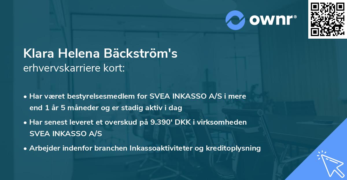 Klara Helena Bäckström's erhvervskarriere kort