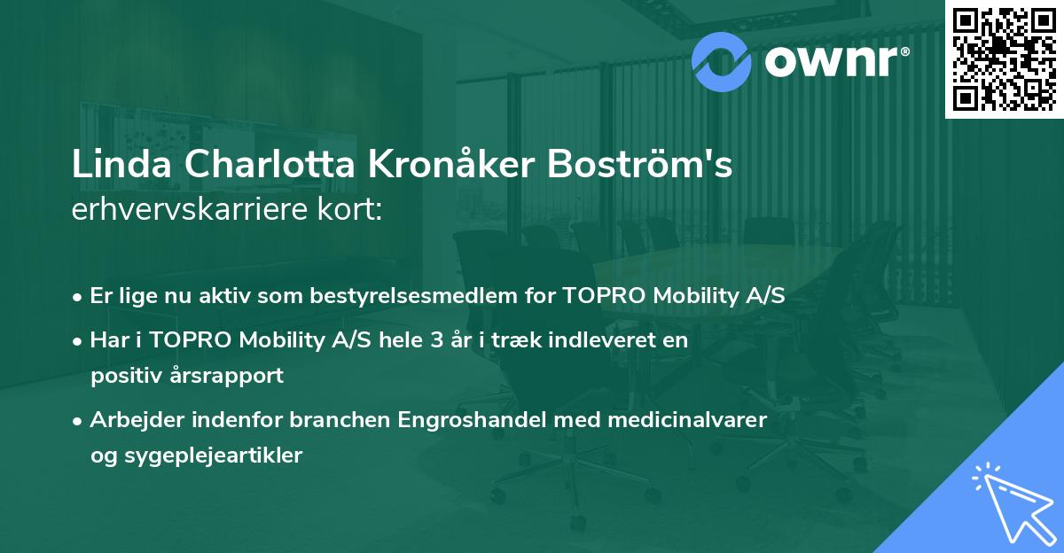 Linda Charlotta Kronåker Boström's erhvervskarriere kort