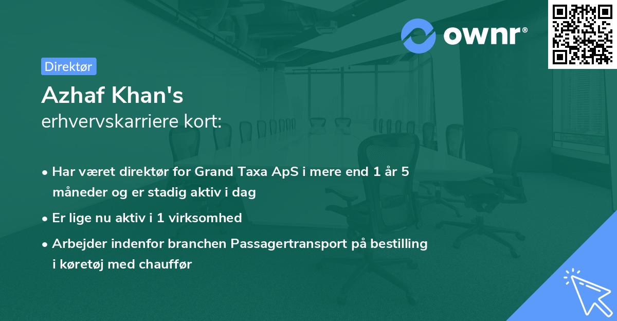 Azhaf Khan's erhvervskarriere kort