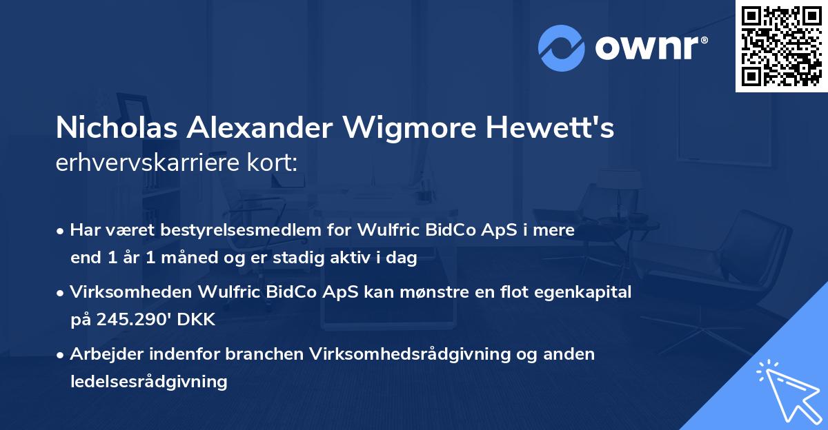 Nicholas Alexander Wigmore Hewett's erhvervskarriere kort