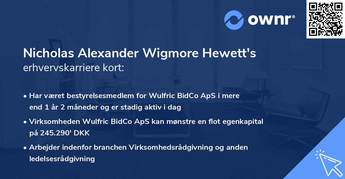 Nicholas Alexander Wigmore Hewett's erhvervskarriere kort