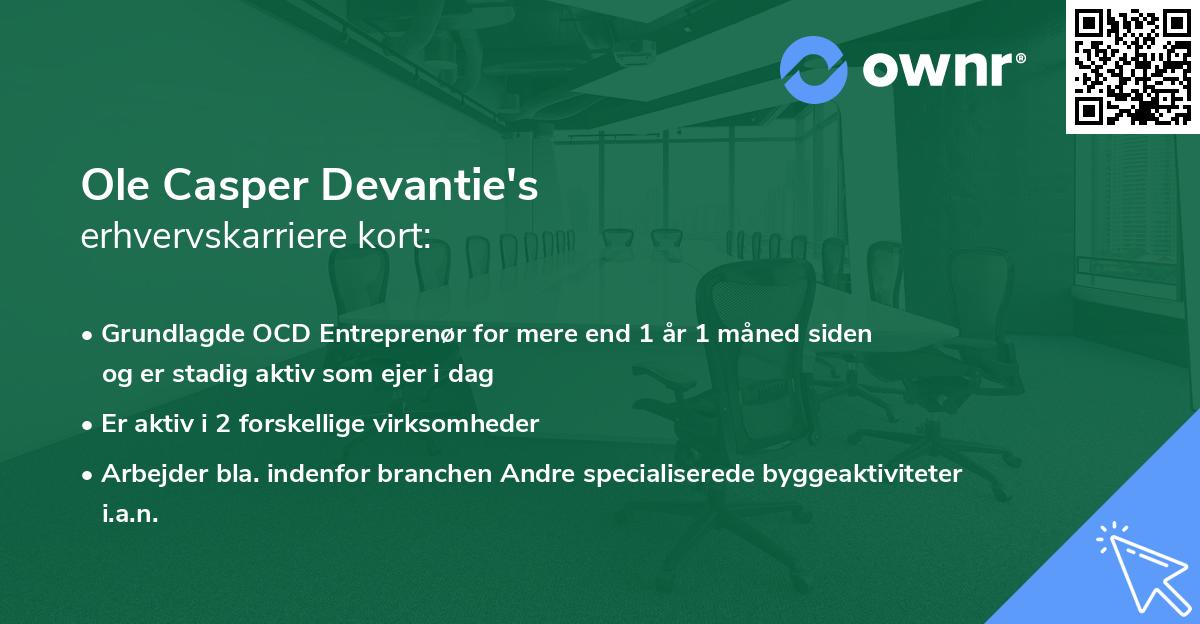 Ole Casper Devantie's erhvervskarriere kort