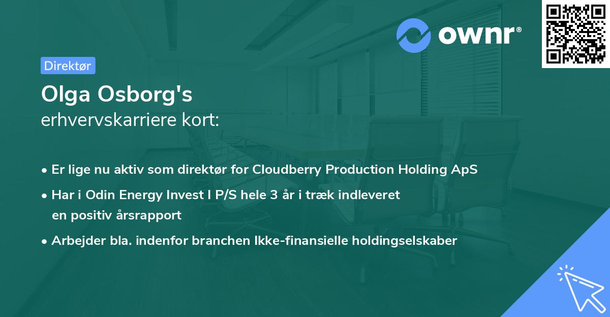 Olga Osborg's erhvervskarriere kort