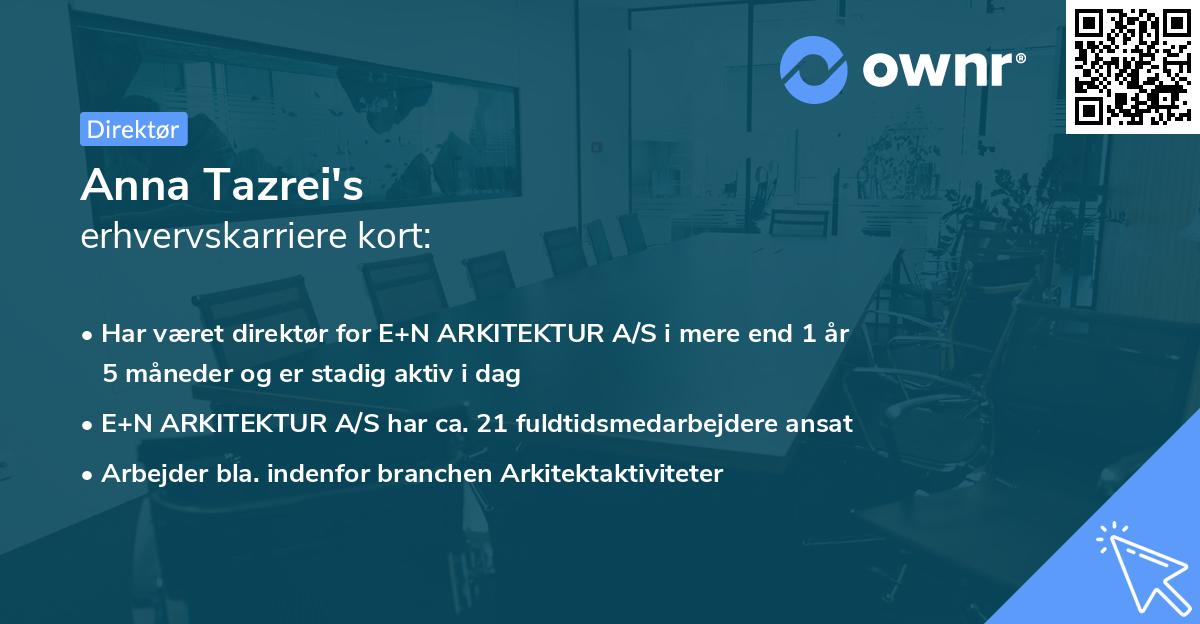 Anna Tazrei's erhvervskarriere kort