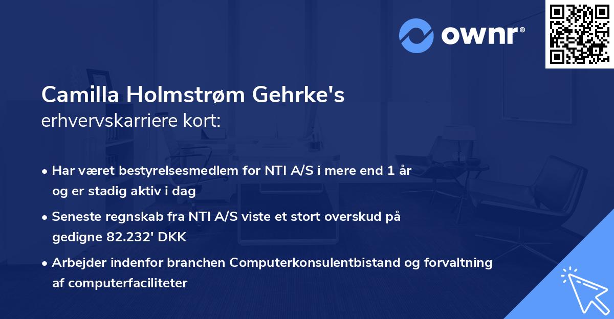 Camilla Holmstrøm Gehrke's erhvervskarriere kort
