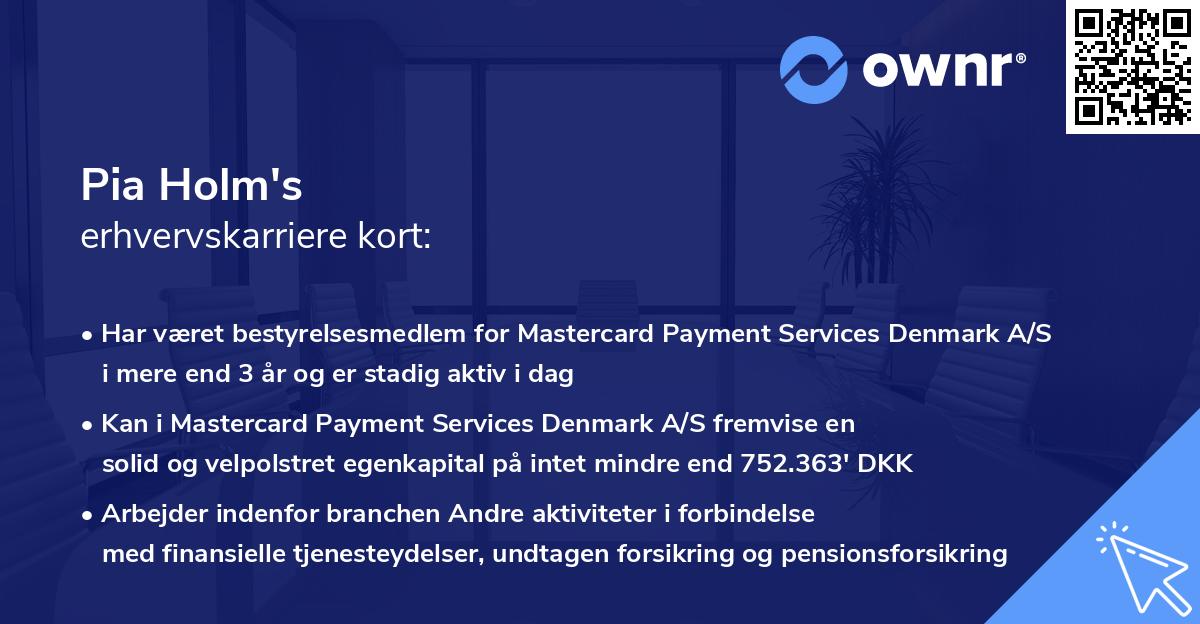 Pia Holm's erhvervskarriere kort