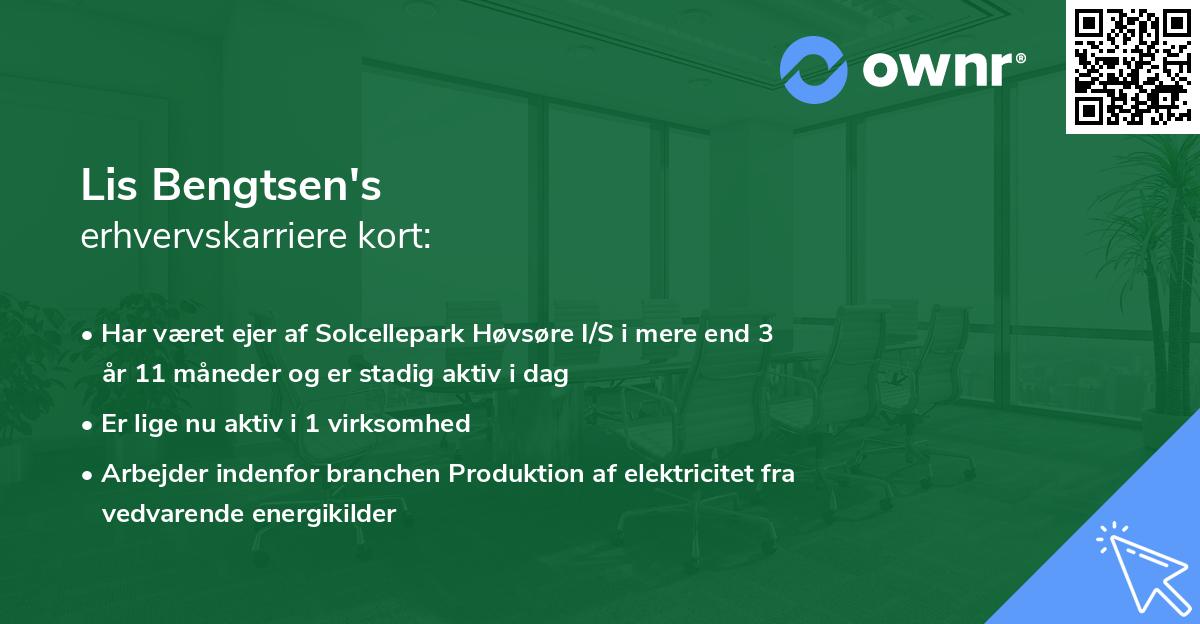 Lis Bengtsen's erhvervskarriere kort