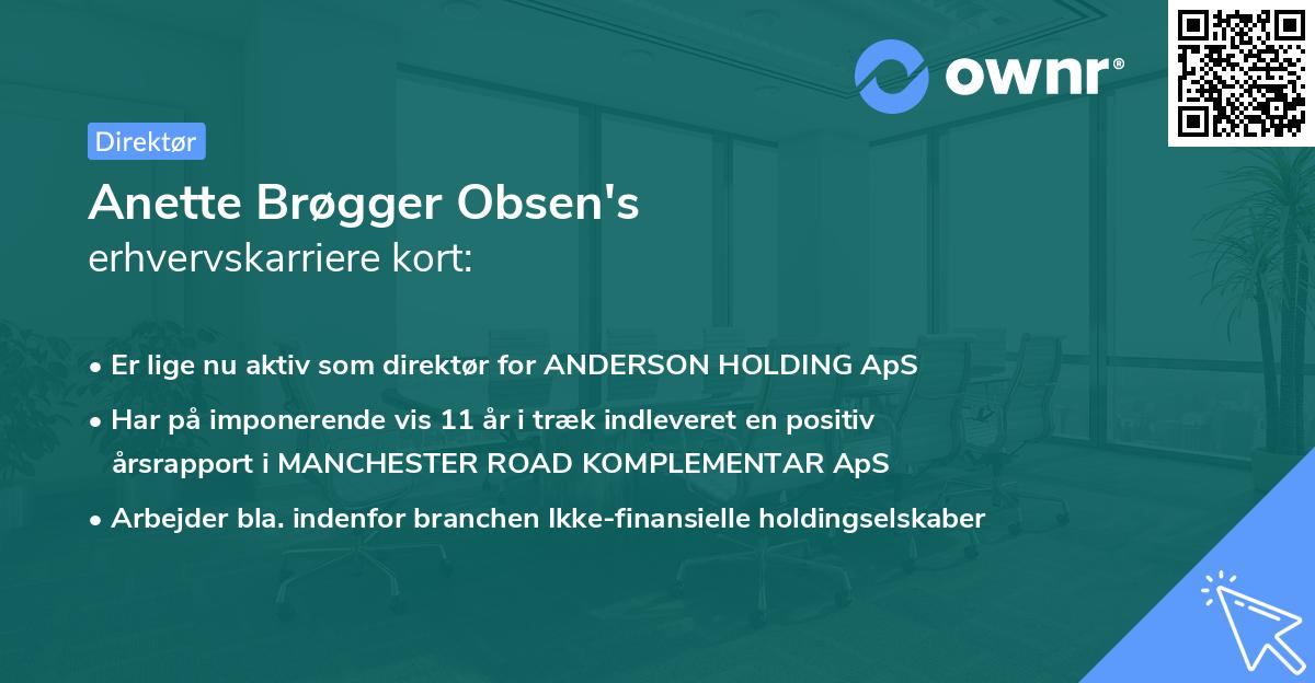 Anette Brøgger Obsen's erhvervskarriere kort
