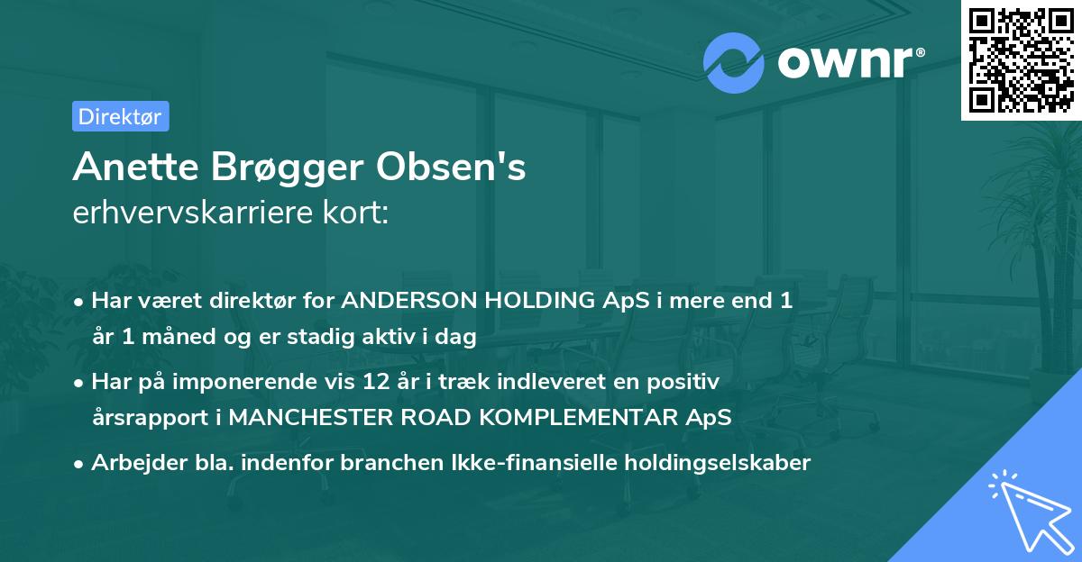 Anette Brøgger Obsen's erhvervskarriere kort