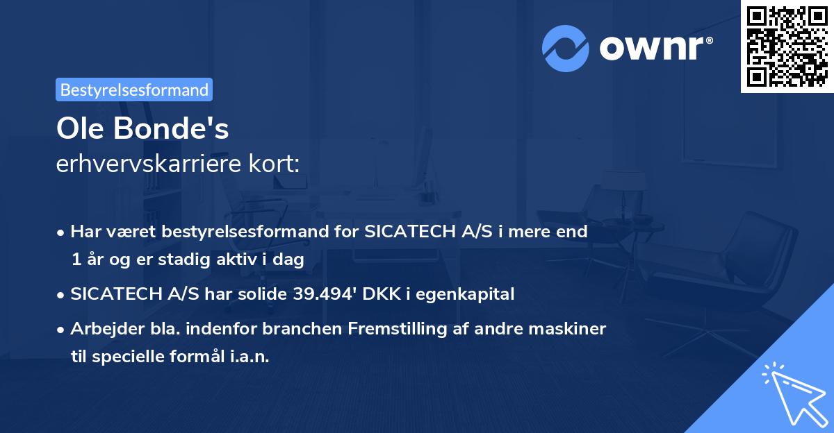 Ole Bonde's erhvervskarriere kort