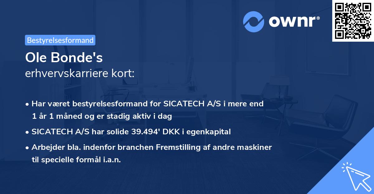 Ole Bonde's erhvervskarriere kort