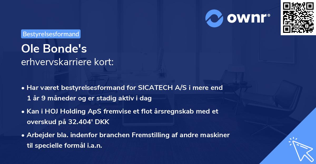 Ole Bonde's erhvervskarriere kort