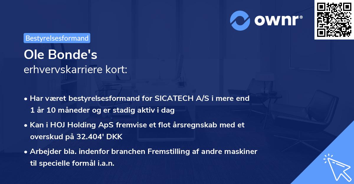 Ole Bonde's erhvervskarriere kort