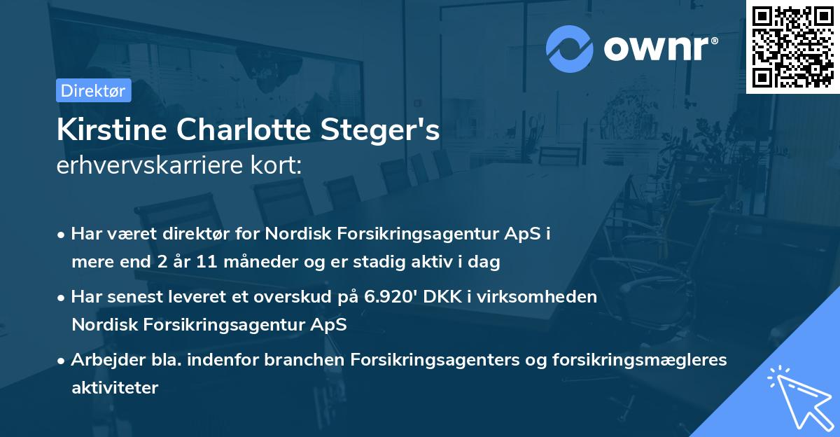 Kirstine Charlotte Steger's erhvervskarriere kort