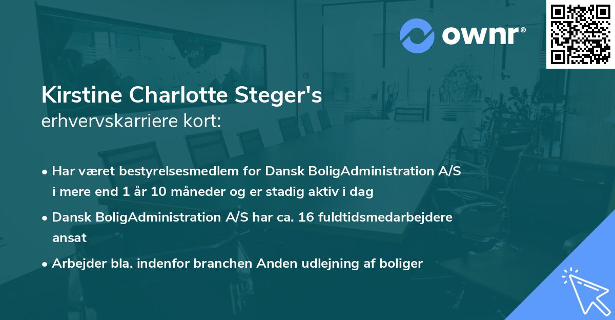 Kirstine Charlotte Steger's erhvervskarriere kort