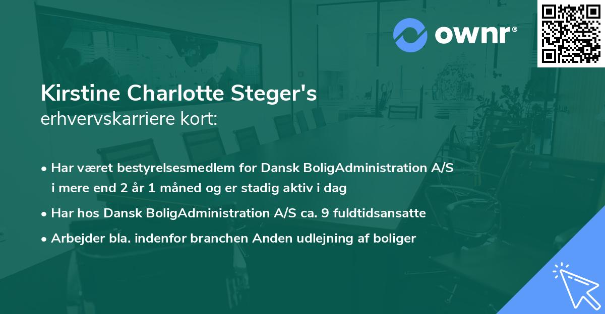 Kirstine Charlotte Steger's erhvervskarriere kort