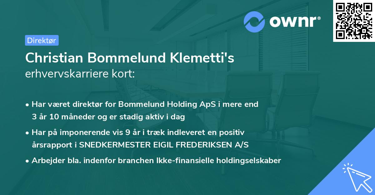 Christian Bommelund Klemetti's erhvervskarriere kort