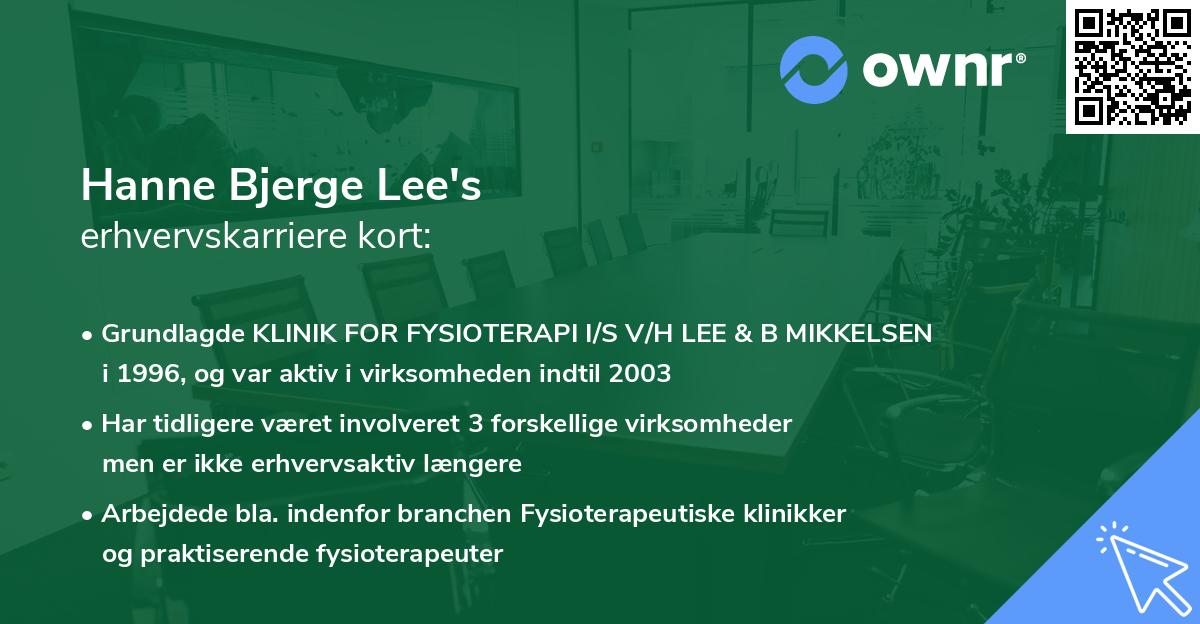 Hanne Bjerge Lee's erhvervskarriere kort
