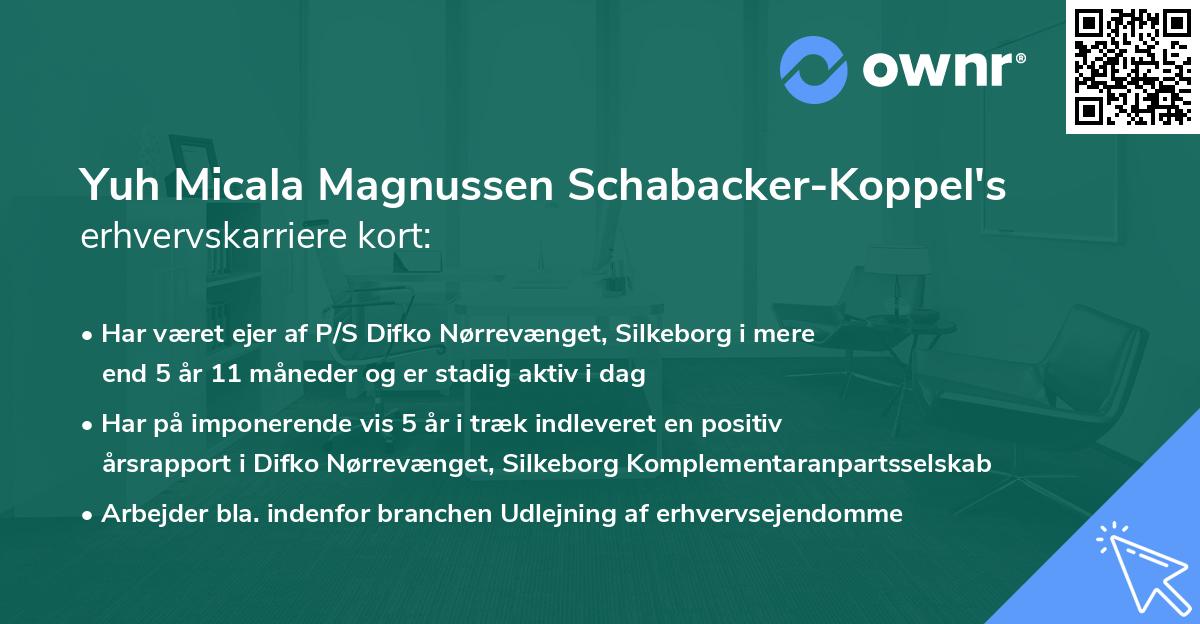 Yuh Micala Magnussen Schabacker-Koppel's erhvervskarriere kort