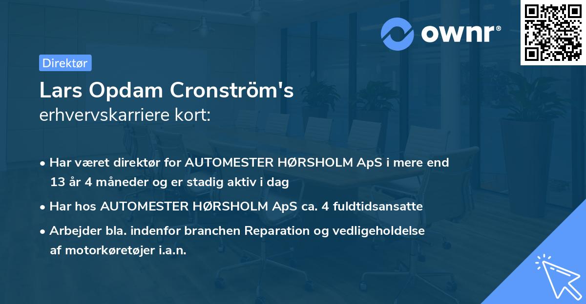 Lars Opdam Cronström's erhvervskarriere kort